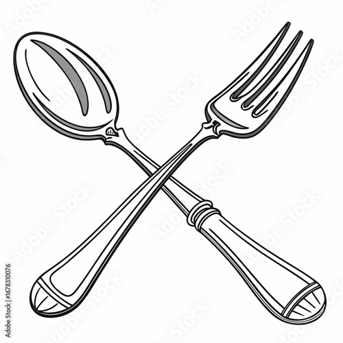 Classic silver spoon and fork crossed together on a white background elegant silverware for dining