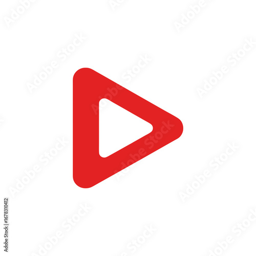 Modern vector icon of a red triangular play button with soft rounded edges and minimalistic style, designed for digital media and video applications, isolated on a clean white background."