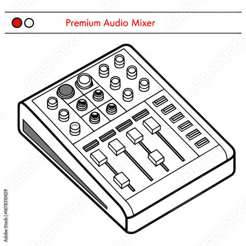 Modern audio mixing console with faders and knobs for music production and sound engineering
