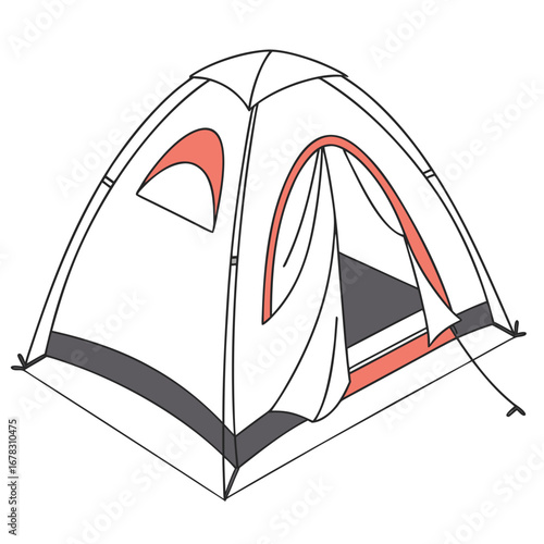 Modern camping tent with open entrance and sleeping mat isolated on white background vector illustration