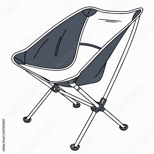 Modern lightweight portable folding chair with a dark gray and white fabric seat on a white background
