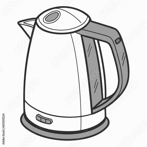 Simple illustration of a modern electric kettle with a black handle and base on a white background