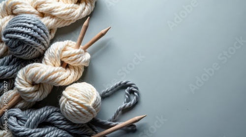 Soft Yarn and Wooden Needles Ready for a Cozy Knitting Project
