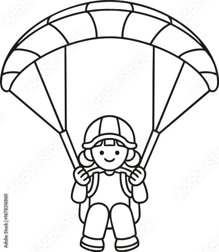 a paragliding woman's line-drawing