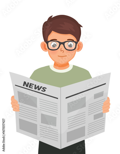 Man with glasses reading newspaper