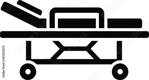 A black silhouette of a hospital gurney, ready for patient transport.