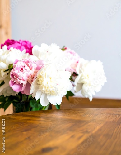 Wallpaper Mural Peony bouquet on wooden table Torontodigital.ca