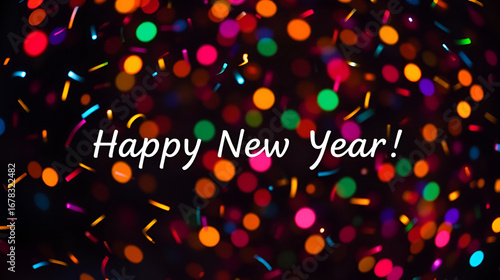 colorful confetti and lights on a background happy new year