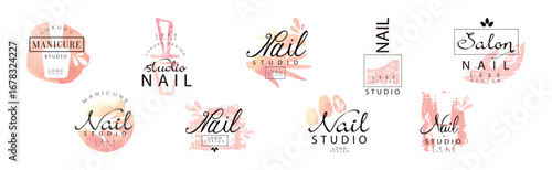 Manicure Nail Studio Logo and Label Design Vector Set