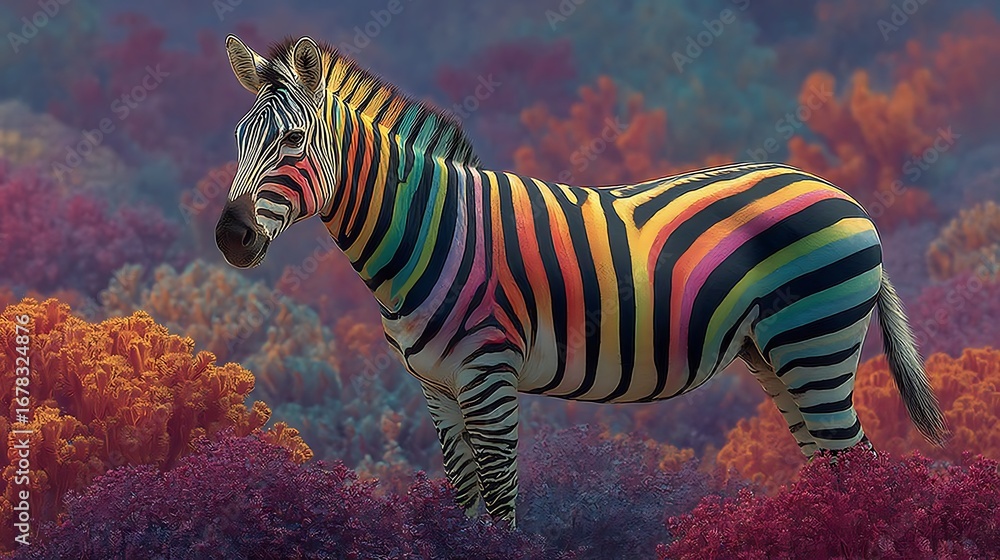Fototapeta premium Enchanted zebra glowing under surreal twilight high resolution picture
