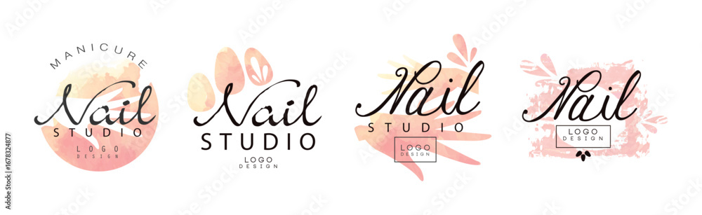 Obraz premium Manicure Nail Studio Logo and Label Design Vector Set