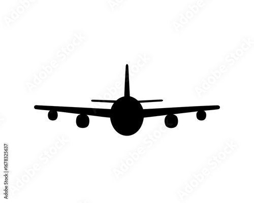 Simple Black Silhouette of a Wide Body Jetliner Airplane Front View