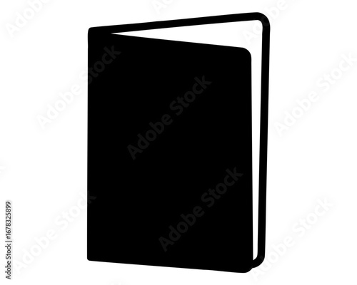 Illustration of an open book with a black cover and white pages