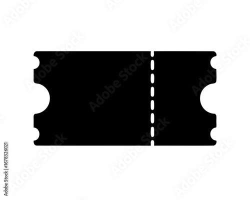 Black and white simplistic illustration of a ticket with a dashed line