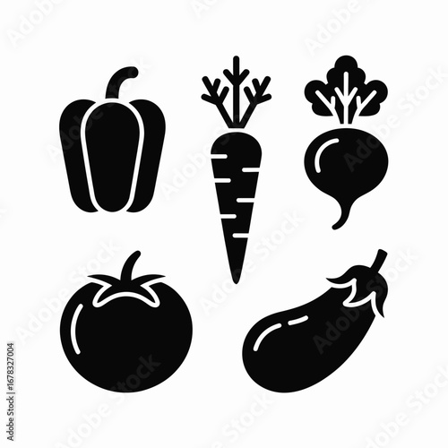 Bell pepper carrot beet tomato eggplant icons vector