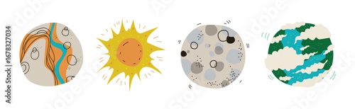 Outer Space and Universe Exploration Object and Element Vector Set