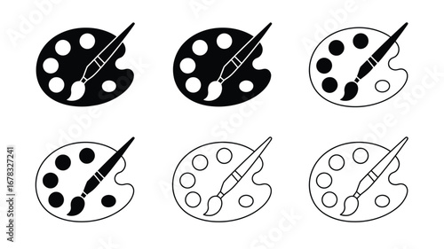 Black and white art palettes with brushes painting artist