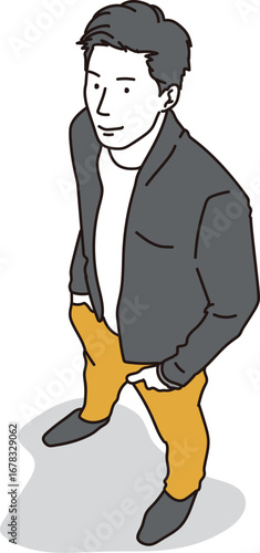 俯瞰から見る男性イラスト素材