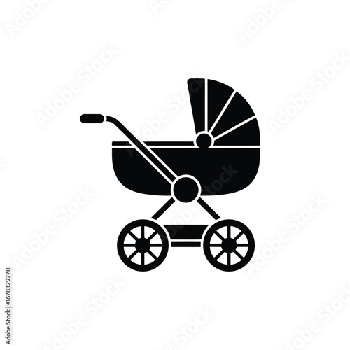 Black baby carriage with canopy and wheels stroller pram