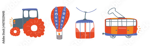 Cute City Transport and Urban Traffic Vector Set