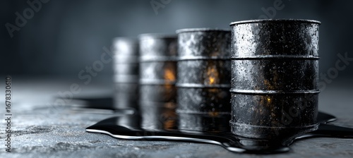 Black oil barrel. Fuel energy industry business. Generative AI technology.	
