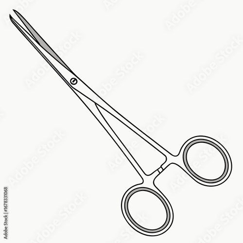 A simple line drawing illustration of a surgical hemostat clamp tool with finger loops