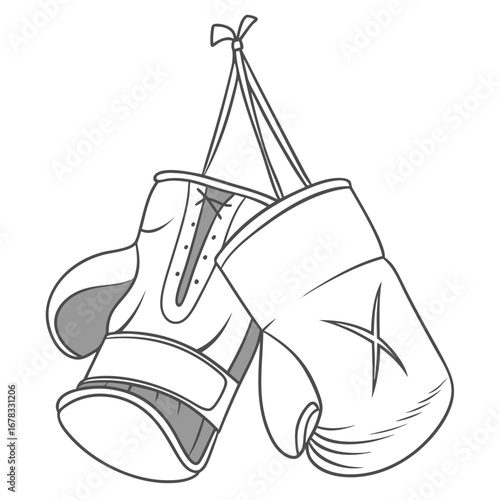 Classic boxing gloves hanging together symbolizing competition and athleticism in a clean line art style