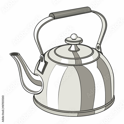 Classic polished metal stovetop tea kettle with a comfortable handle and a spout for pouring hot beverages