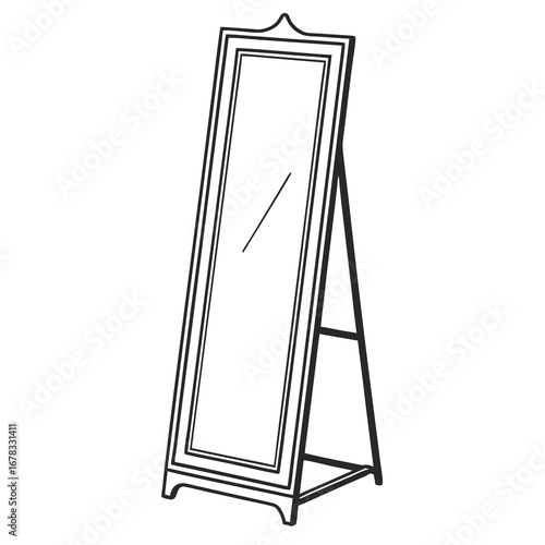 Elegant standing floor mirror with a decorative frame and a simple a frame support