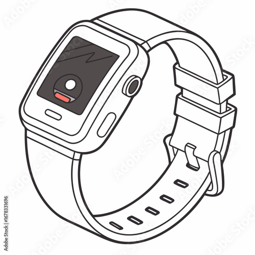 Modern smartwatch with digital display and silicone band isolated on white background