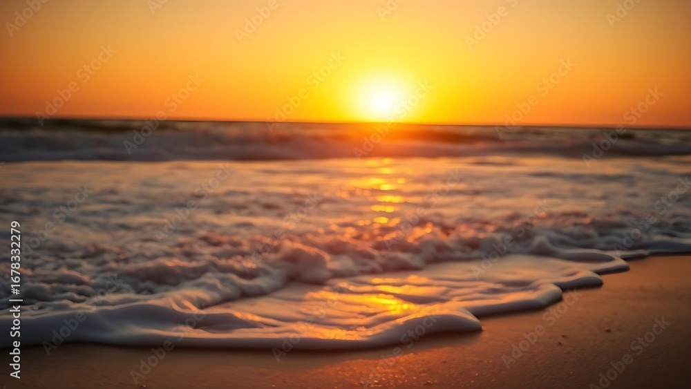 Fototapeta premium Sunset beach scene with golden light, evoking relaxation and natural beauty.