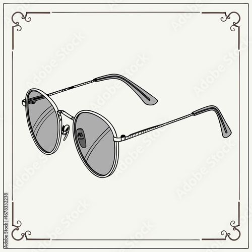 Stylish round metal framed sunglasses with tinted lenses and decorative border