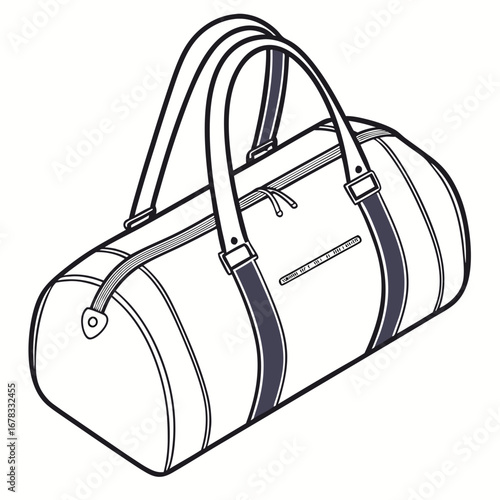 Stylized outline illustration of a classic round duffel bag with handles and zipper