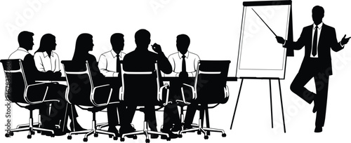 Business meeting, corporate training, team discussion, office presentation, leadership, teamwork, seminar session, boardroom conference, business communication
