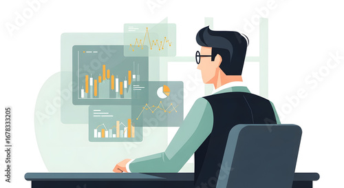 Business Analyst Reviewing Data Charts and Graphs