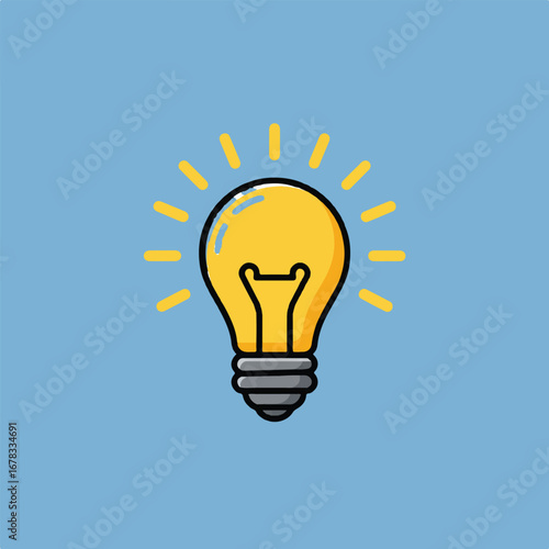 Lightbulb graphic glowing on a vibrant blue backdrop, ideal for creative concepts, energy efficiency campaigns, and innovationthemed projects.