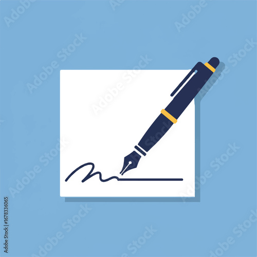 Pen and signature mark on paper suitable for contracts, legal documents, agreements, autographs, signing ceremonies, important papers, official documents, and business transactions.