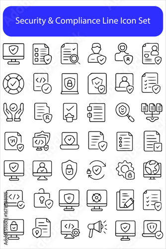 Security & Compliance Line Icon Set – Editable Stroke Vector Illustration