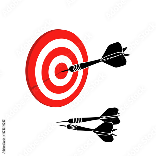 Achieving a bullseye precision target with dartboard and flying arrows illustrating goal setting success and focused strategy