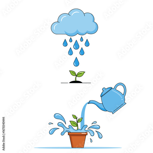 The gentle rain falls nourishing the young sprout helping it grow strong in its pot