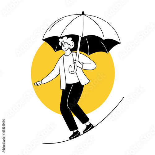 A doodle style illustration showing a character balancing on wire
