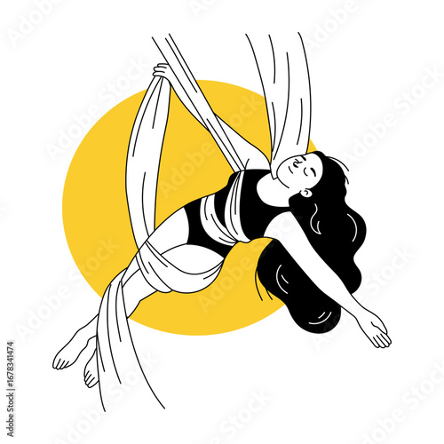 A doodle style illustration showing a character performing aerial acrobatics
