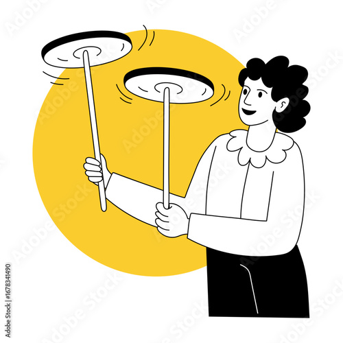 A doodle style illustration showing a character balancing plates
