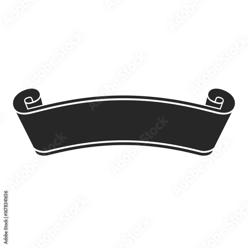 Elegant black scroll banner with white trim providing a sophisticated and classic design element for various creative projects emphasizing timeless appeal and versatility