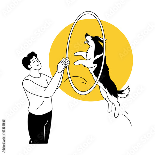 A hand drawn style illustration showing a dog jump


