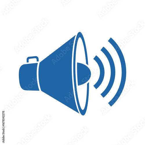 Graphic representation of sound waves emanating from a megaphone illustrating amplified audio communication and public address systems