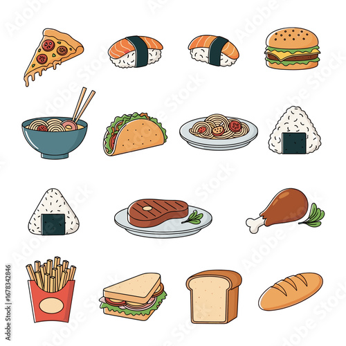 A delicious assortment of popular fast food and international cuisine dishes for your culinary inspiration