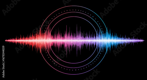 Vibrant sound wave visualization with dynamic energy and circular frequency