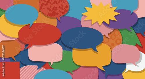 Colorful Communication: A Vibrant Collage of Speech Bubbles Representing Dialogue