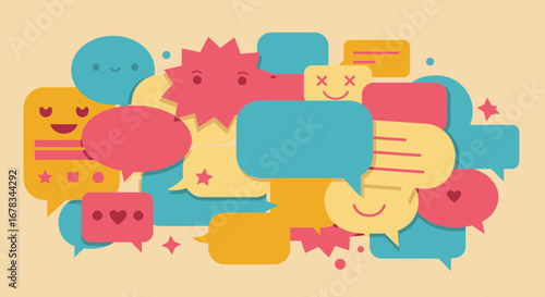 Colorful Cartoon Speech Bubbles with Positive Emotions for Social Media Content